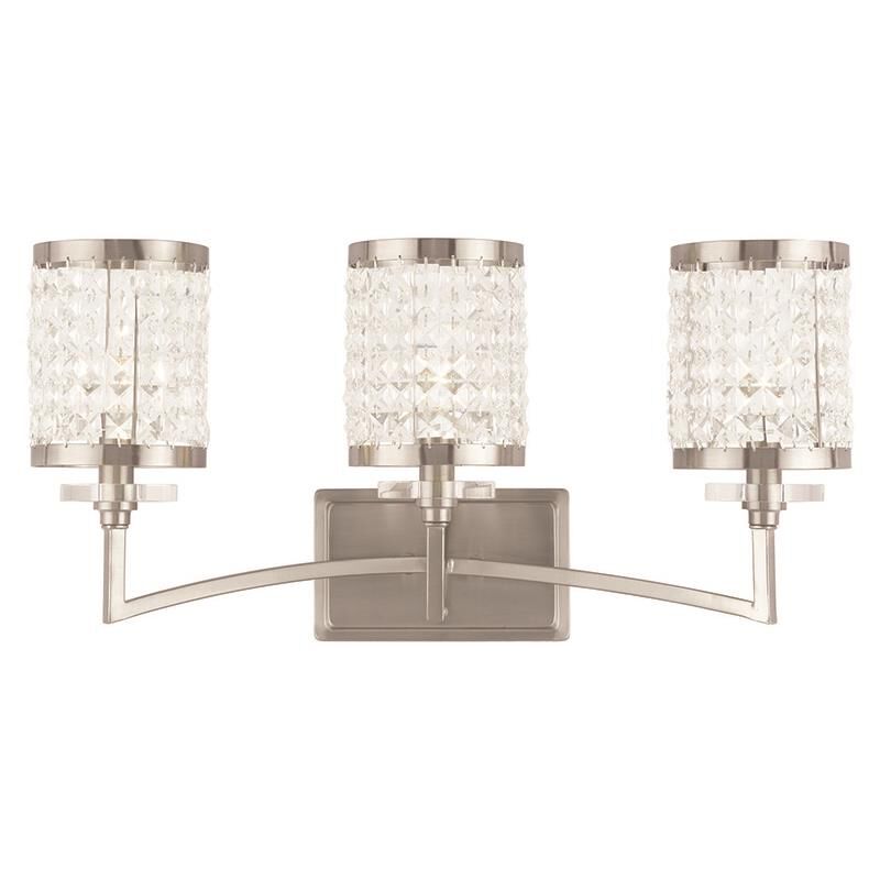 Shown in Brushed Nickel finish and Clear crystal